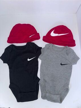Nike size newborn black gray red 2 Bodysuits & 2 Hats bundle